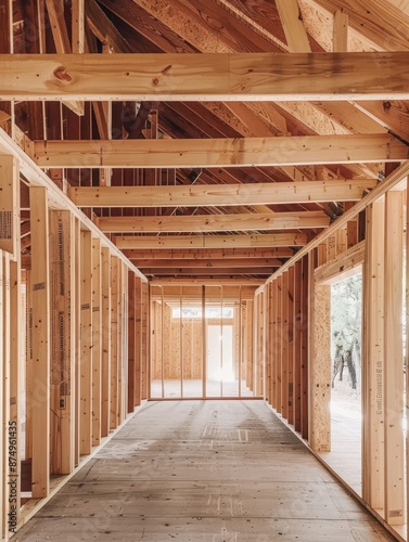 a room with wood framing and a wooden floor