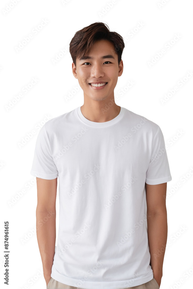 Attractive young korean man wearing white shirt, smiling and looking at the camera, isolated, transparent background, no background. PNG. Attractive young korean man wearing white shirt, smiling and looking at the camera, isolated, transparent background, no background. PNG.