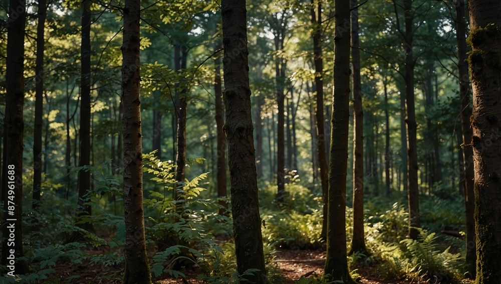 Fototapeta premium High-angle shot of a pristine, dense woodland, showcasing the untouched beauty of nature's bounty.