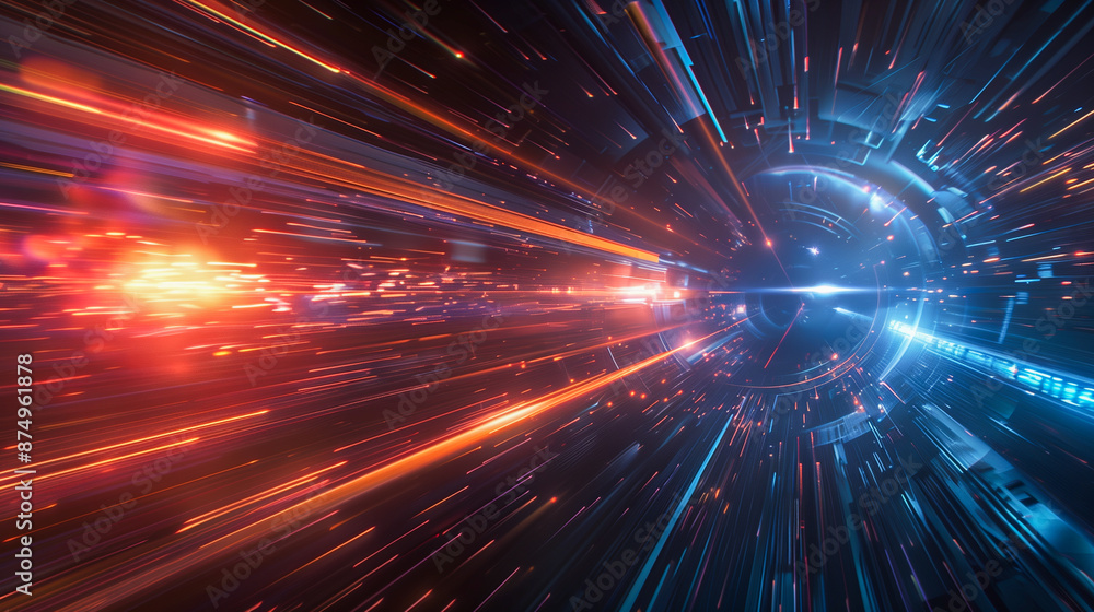 Travelling at lightspeed, light streaks zooming past. Travelling at lightspeed, light streaks zooming past.
