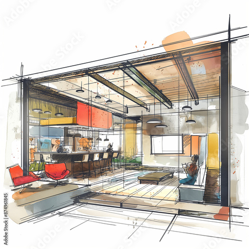 Modern Office Interior Design Concept Sketch