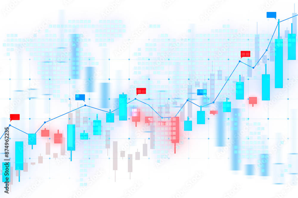 Obraz premium An abstract financial chart with blue and red elements on a white background, representing data analysis. 3D Rendering