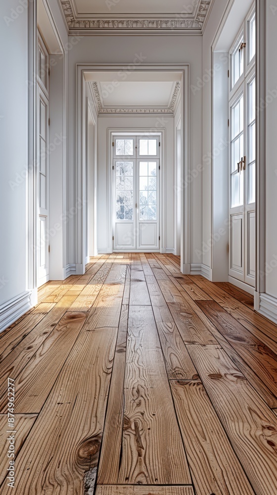 Fototapeta premium an empty room with wood floors and white walls