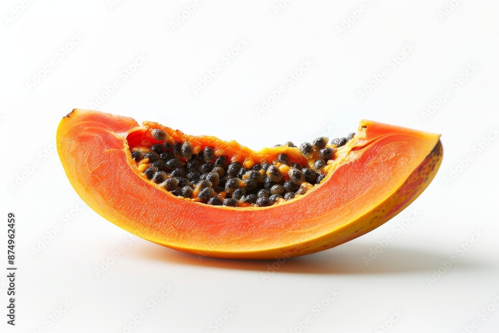 A perfectly ripe papaya sliced open to reveal its vibrant orange flesh, showcasing its juicy and sweet interior. The papaya's flesh is a stunning shade of orange, inviting all to take a bite. A perfectly ripe papaya sliced open to reveal its vibrant orange flesh, showcasing its juicy and sweet interior. The papaya's flesh is a stunning shade of orange, inviting all to take a bite.