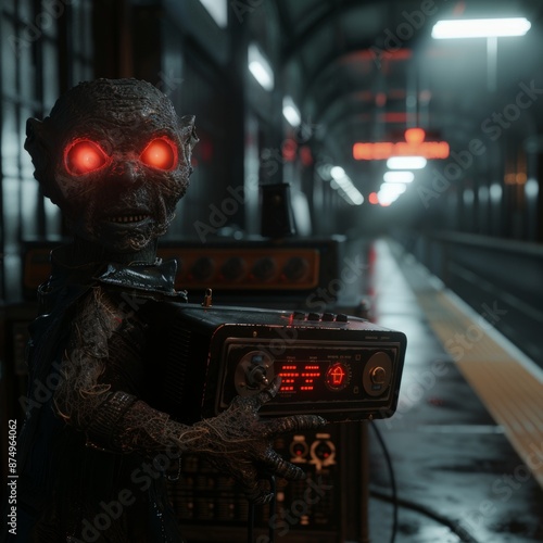 Zombie Train Dispatcher in Eerie Control Room
 photo