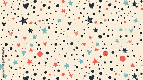 Simple Polka Dot Pattern with Tiny Hand-Drawn Elements for Friendship Day