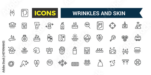 Wrinkles and Skin icons set. Outline icons pack. Editable vector line icon set and illustration for web and UI application.
