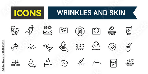 Wrinkles and Skin icons set. Outline icons pack. Editable vector line icon set and illustration for web and UI application.