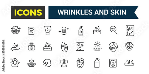 Wrinkles and Skin icons set. Outline icons pack. Editable vector line icon set and illustration for web and UI application.