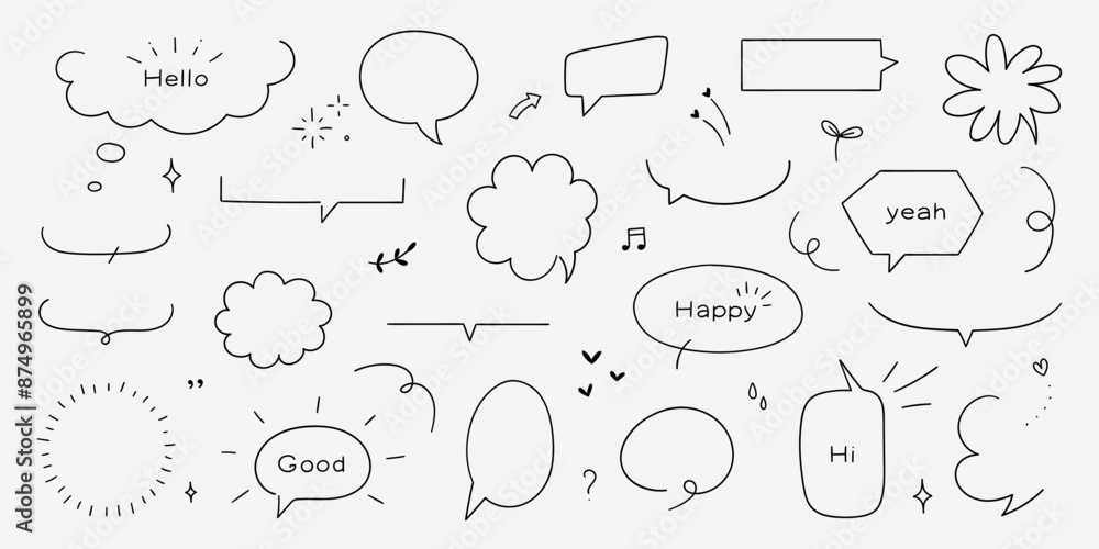 Fototapeta premium Line simple balloon frame for text title hand drawn in doodle style.