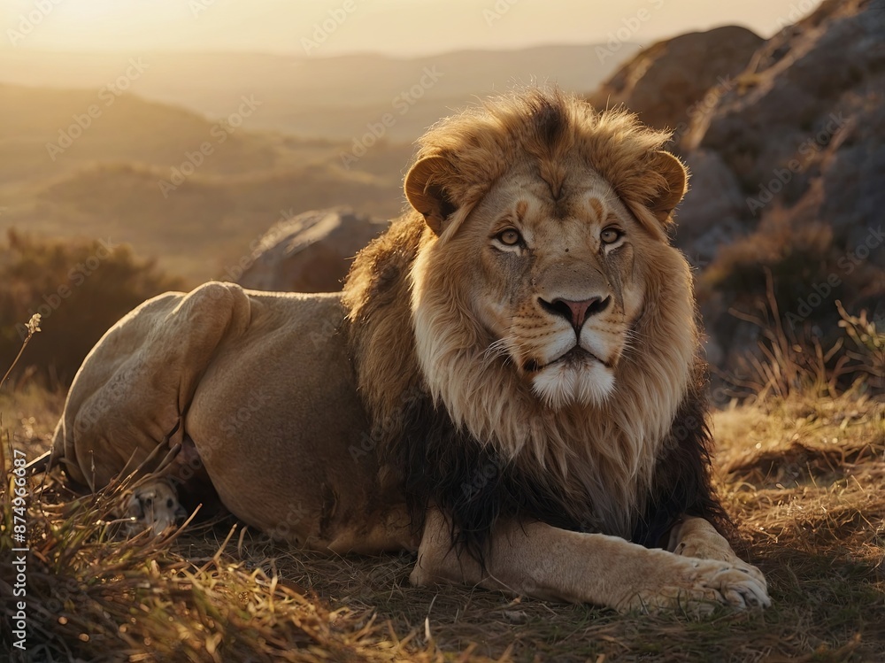 Obraz premium Lion and lamb Jesus christian son of god king died resurrection easter concept sunrise new day christ holy.