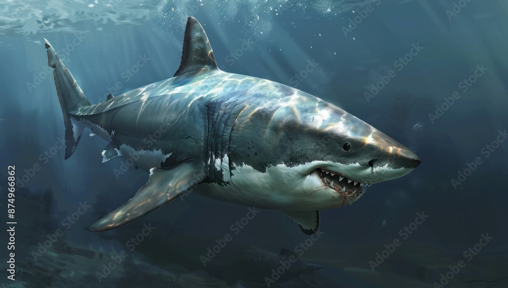 Naklejka premium Great White Shark Underwater