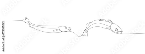 fish set, hake, sea fish one line art. Continuous line drawing of farm, nature, agriculture, fish farming, fishing.