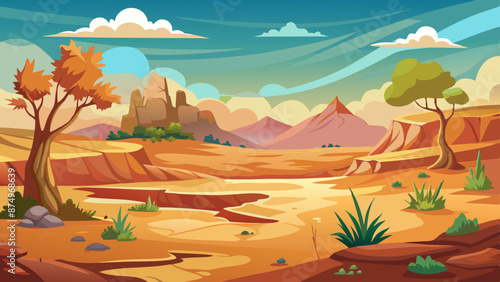 Dryness landscape vector illustration. Concept of global warming and climate change