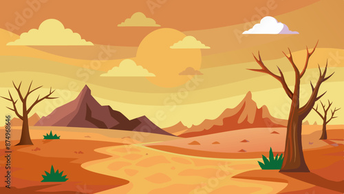 Dryness landscape vector illustration. Concept of global warming and climate change