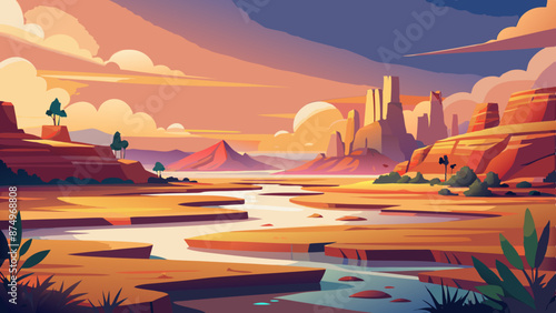 Dryness landscape vector illustration. Concept of global warming and climate change