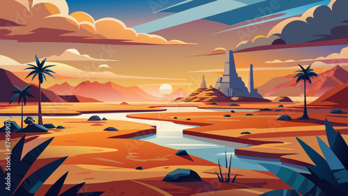 Dryness landscape vector illustration. Concept of global warming and climate change