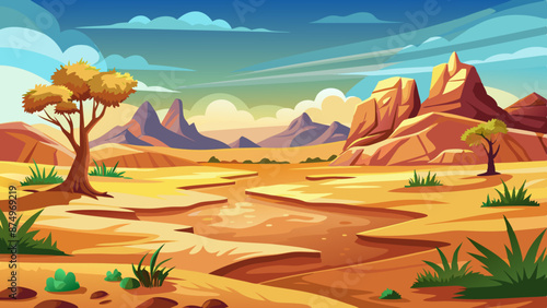 Dryness landscape vector illustration. Concept of global warming and climate change