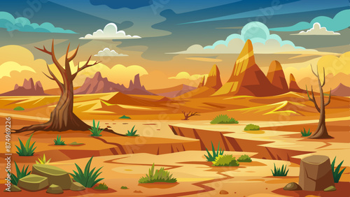 Dryness landscape vector illustration. Concept of global warming and climate change