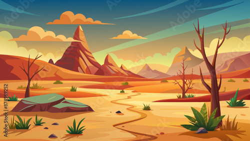 Dryness landscape vector illustration. Concept of global warming and climate change