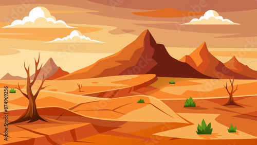 Dryness landscape vector illustration. Concept of global warming and climate change