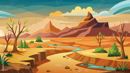 Dryness landscape vector illustration. Concept of global warming and climate change