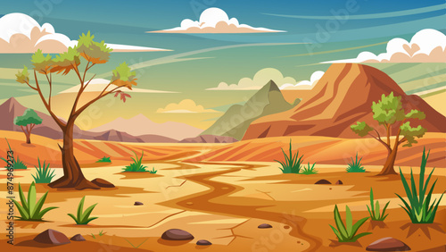Dryness landscape vector illustration. Concept of global warming and climate change