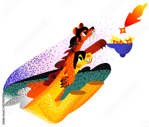 Tiger and dinosaur catching stars