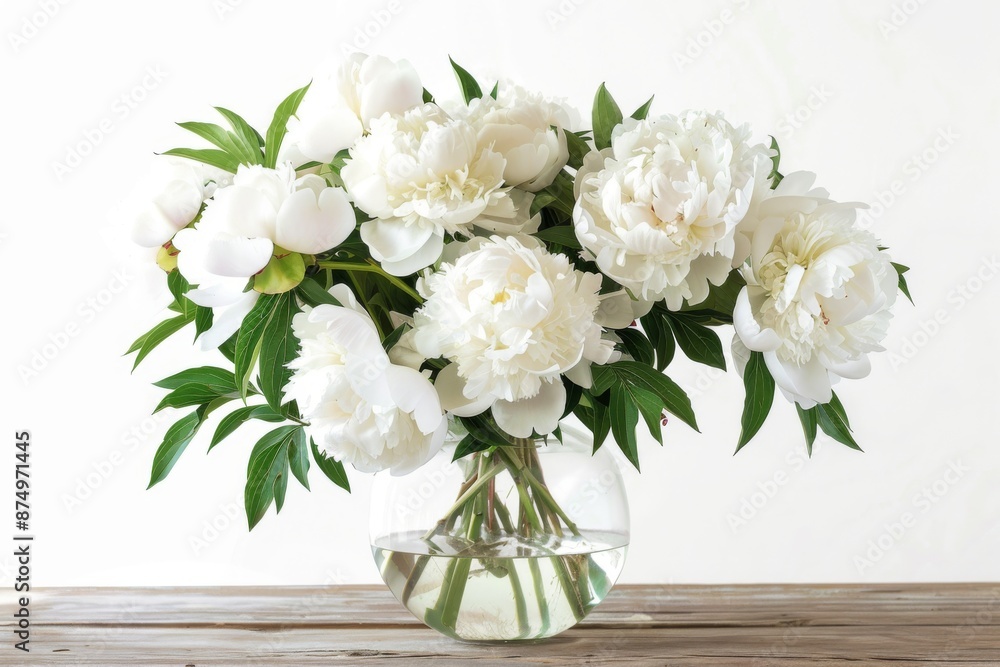 A bouquet of white peonies arranged in a glass vase on a wooden table Illustration On a clear white background --ar 3:2 --style raw Job ID: 3a58d8cc-7cc1-421c-9780-a2ac3de6ee4e A bouquet of white peonies arranged in a glass vase on a wooden table Illustration On a clear white background --ar 3:2 --style raw Job ID: 3a58d8cc-7cc1-421c-9780-a2ac3de6ee4e