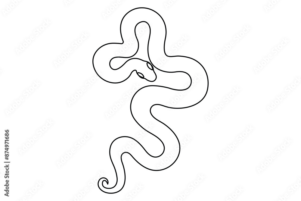 Obraz premium Snake continuous one line art hand drawing symbol. Poisonous reptile serpent outline, wildlife nature concept