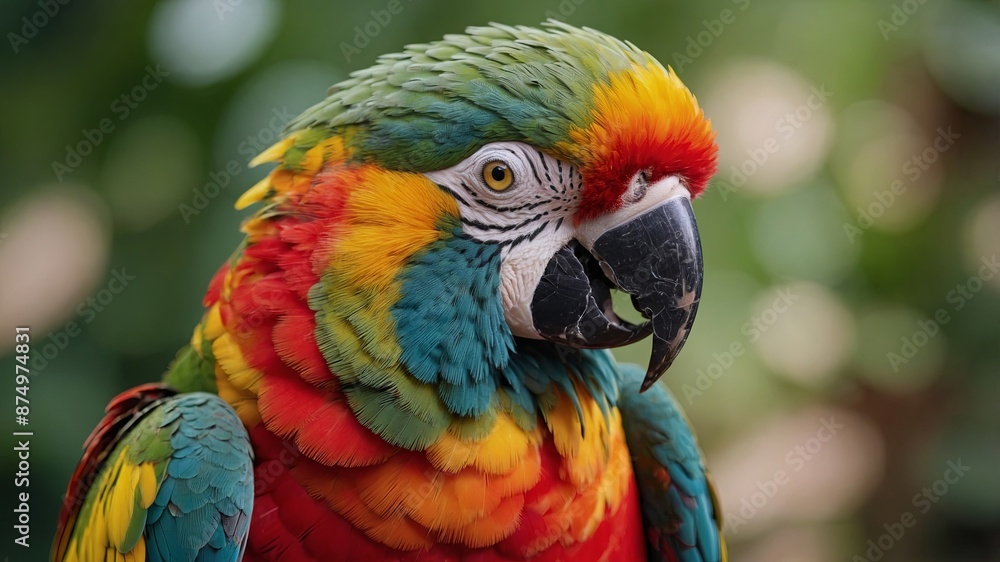 Obraz premium Vibrant summer parrot stock images showcasing colorful feathers and playful antics Concept Parrot, Summer, Vibrant, Colorful, Stock Images.