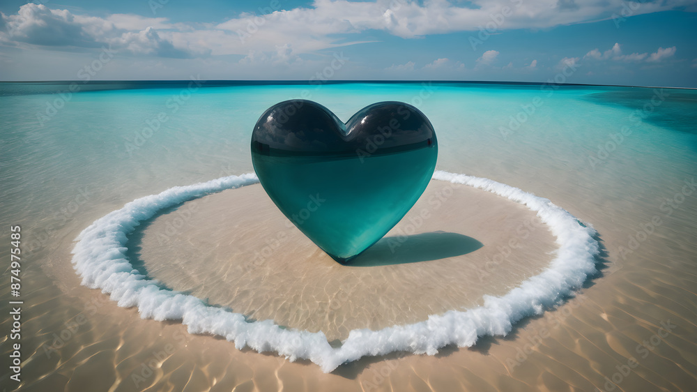 Heart Symbol On a Sand Of Beach. Romantic composition. AI generated image, ai Heart Symbol On a Sand Of Beach. Romantic composition. AI generated image, ai