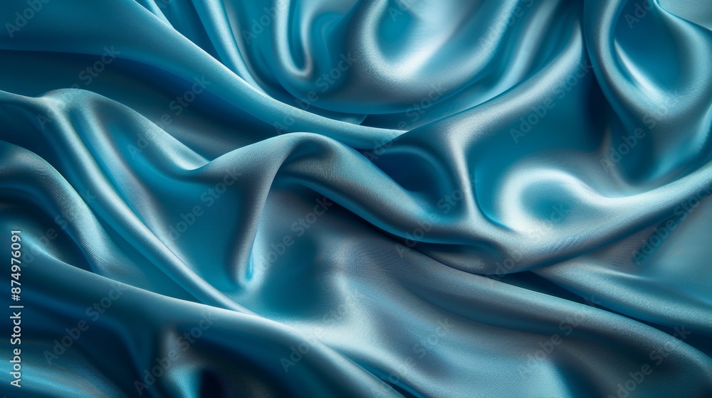 Elegant blue silk fabric with smooth texture in waves Elegant blue silk fabric with smooth texture in waves