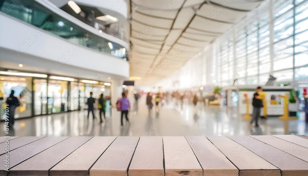 A snapshot of a busy airport terminal with an empty table in the foreground A snapshot of a busy airport terminal with an empty table in the foreground