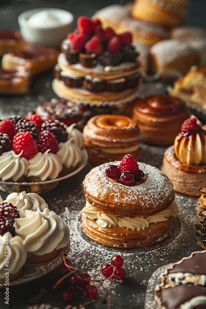 Exquisite French Pastry Showcase, Flaky, Decadent, Patisserie Delights, Elegant, Parisian-inspired background Exquisite French Pastry Showcase, Flaky, Decadent, Patisserie Delights, Elegant, Parisian-inspired background