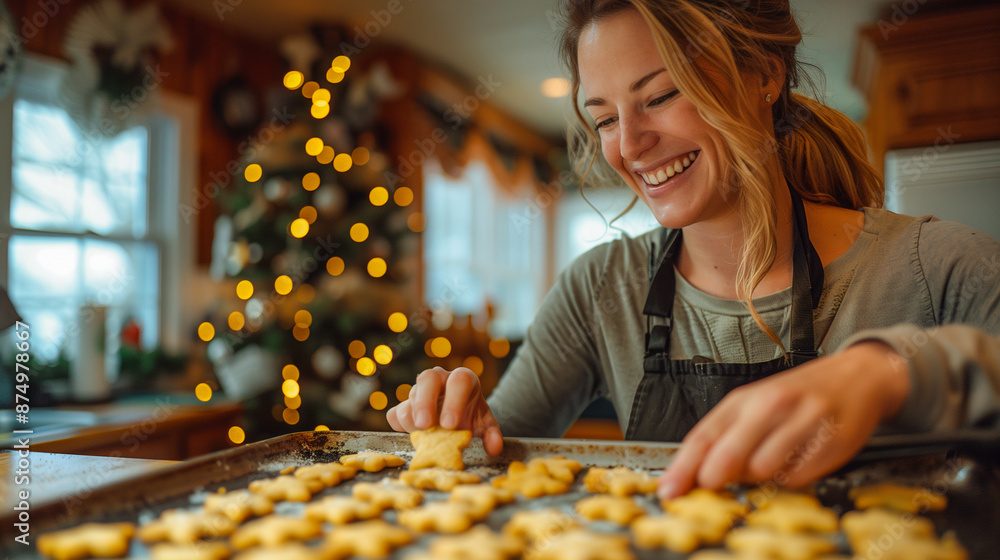 Fototapeta premium young woman with baking cookies in the kitchen