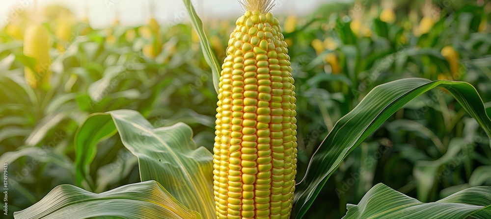 Obraz premium Close-up of a Ripe Corn Ear in a Field
