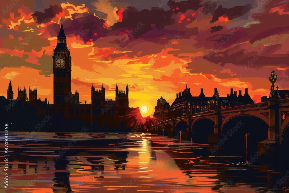 Obraz premium Landscape at the sunset of London, England - Big Ben Tower