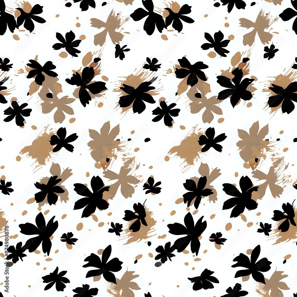 Fun and Playful Black and Brown Floral Repeat Pattern Fun and Playful Black and Brown Floral Repeat Pattern