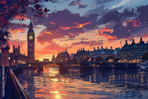 Landscape at the sunset of London, England - Big Ben Tower
