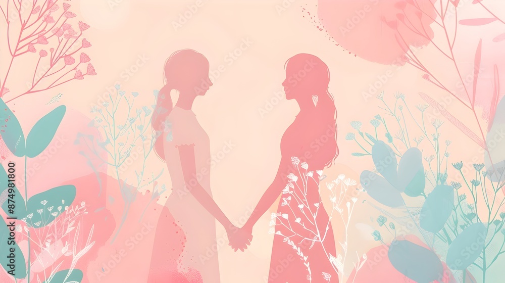 Line Art Background with Delicate Illustrations of Friends in Pastel Tones for Friendship Day Line Art Background with Delicate Illustrations of Friends in Pastel Tones for Friendship Day