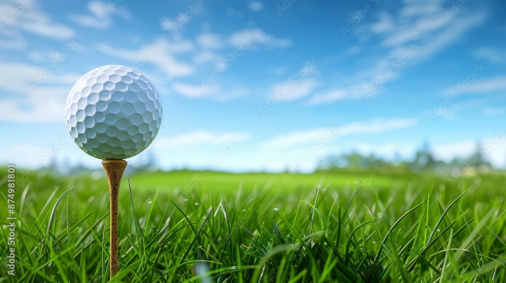 Golf Ball on Tee with Grass and Blue Sky Golf Ball on Tee with Grass and Blue Sky