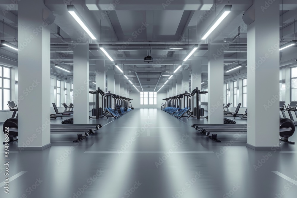 A vast, empty Olympic gym with rows of high-tech equipment, bathed in bright, energizing lighting. The perfect setting for athletes to train and push their limits. A vast, empty Olympic gym with rows of high-tech equipment, bathed in bright, energizing lighting. The perfect setting for athletes to train and push their limits.