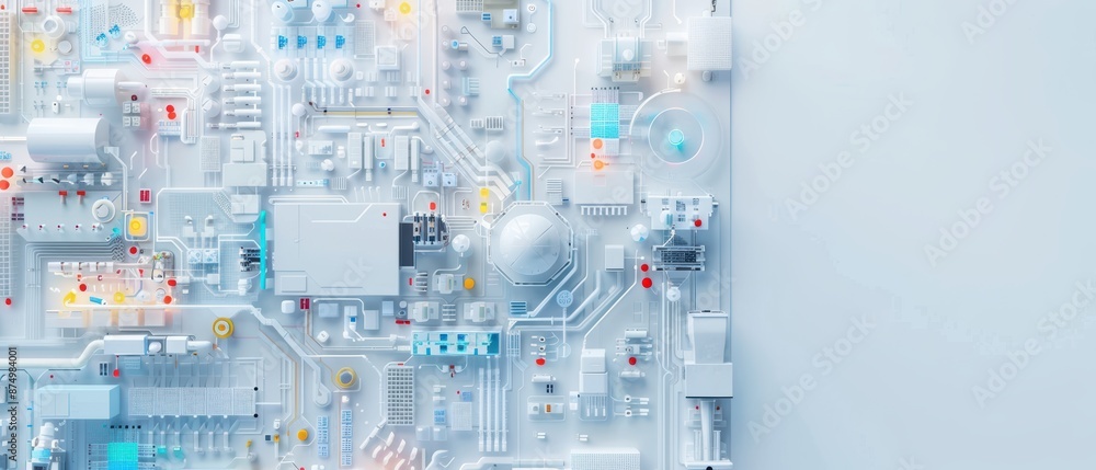 Fototapeta premium High-Tech Manufacturing Facility for Displays with Advanced Production Lines and Infrastructure Seen from Above
