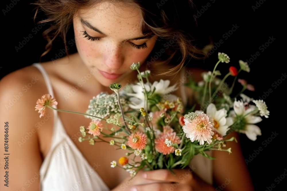 Young Woman with a Bouquet of Wildflowers Young Woman with a Bouquet of Wildflowers