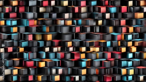 Abstract geometric blocks on black background, 3d render