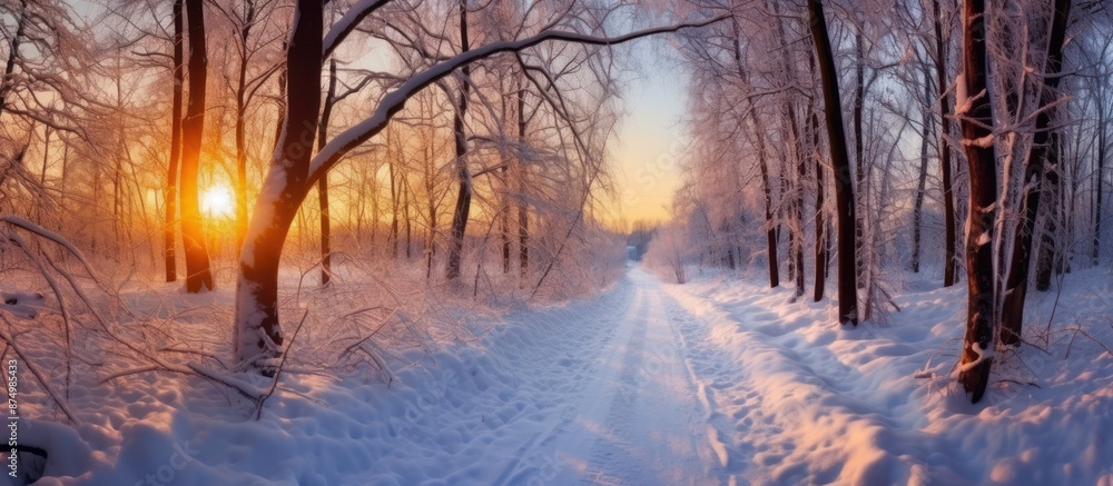 Snowy Forest Path at Sunset Snowy Forest Path at Sunset