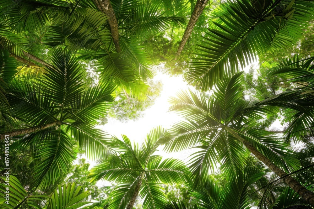 Naklejka premium Sunlight Filtering Through Tropical Palm Leaves