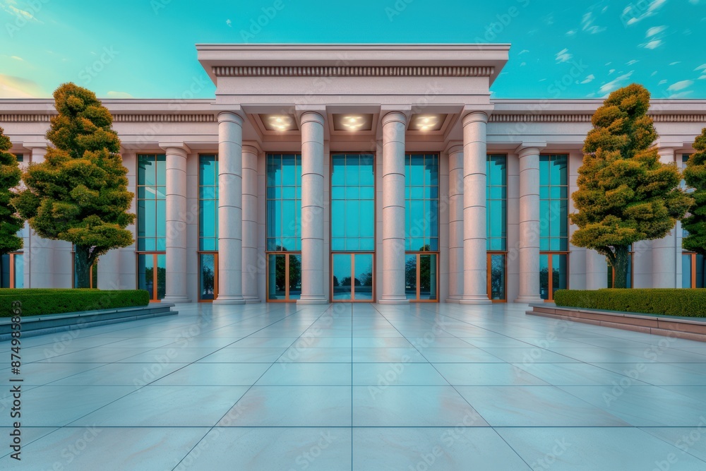 Fototapeta premium Modern Architecture Stunning Building with a Striking Entryway, Impressively Designed Facade, Contemporary Design, Architectural Masterpiece
