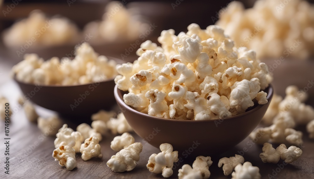 Salted popcorn in a brown bowl Salted popcorn in a brown bowl